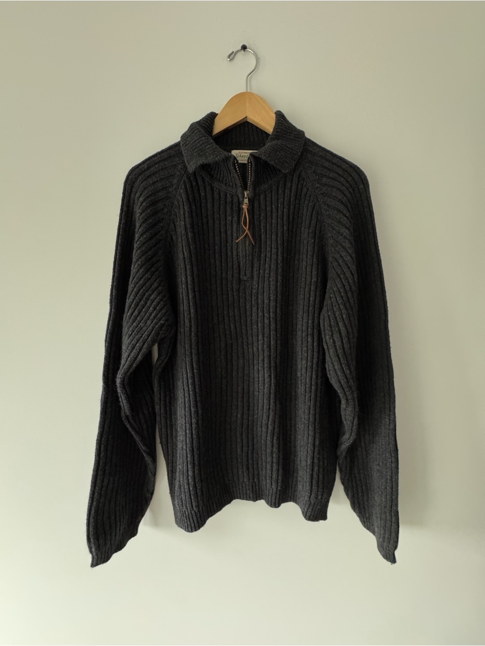 Vintage St. John's Bay Charcoal Ribbed Zip-Neck Sweater